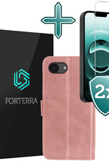 Forterra Forterra iPhone 16E Hoesje Bookcase Met 2x Screenprotector - Rose Goud