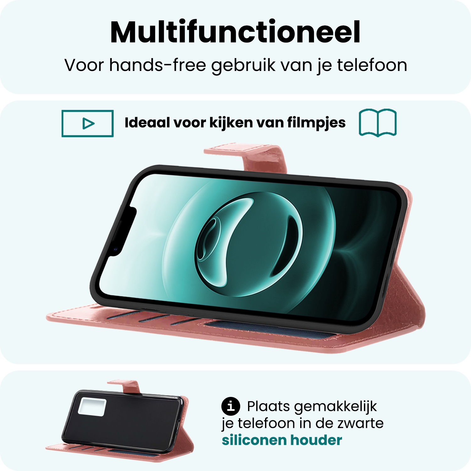 Forterra Forterra iPhone 16E Hoesje Bookcase Met 2x Screenprotector - Rose Goud