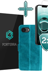 Forterra Forterra iPhone 16E Hoesje Bookcase Met 2x Screenprotector - Turquoise