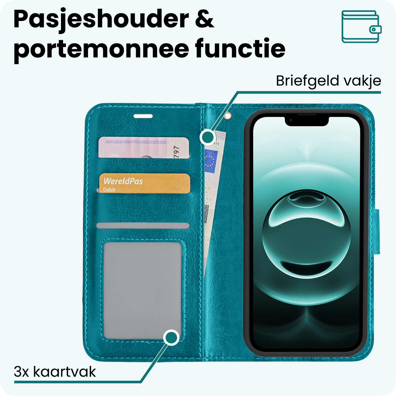 Forterra Forterra iPhone 16E Hoesje Bookcase Met 2x Screenprotector - Turquoise