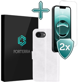 Forterra Forterra iPhone 16E Hoesje Bookcase Met 2x Screenprotector - Wit