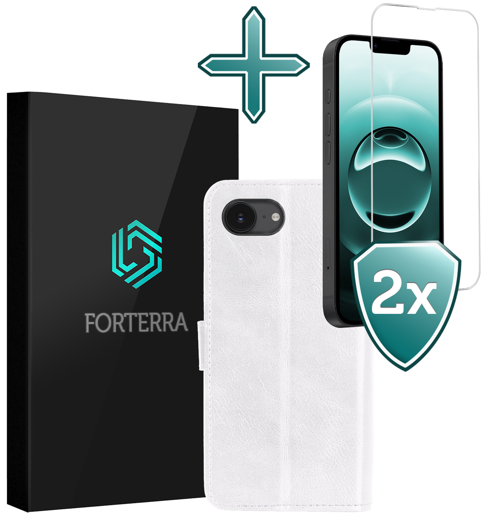 Forterra Forterra iPhone 16E Hoesje Bookcase Met 2x Screenprotector - Wit