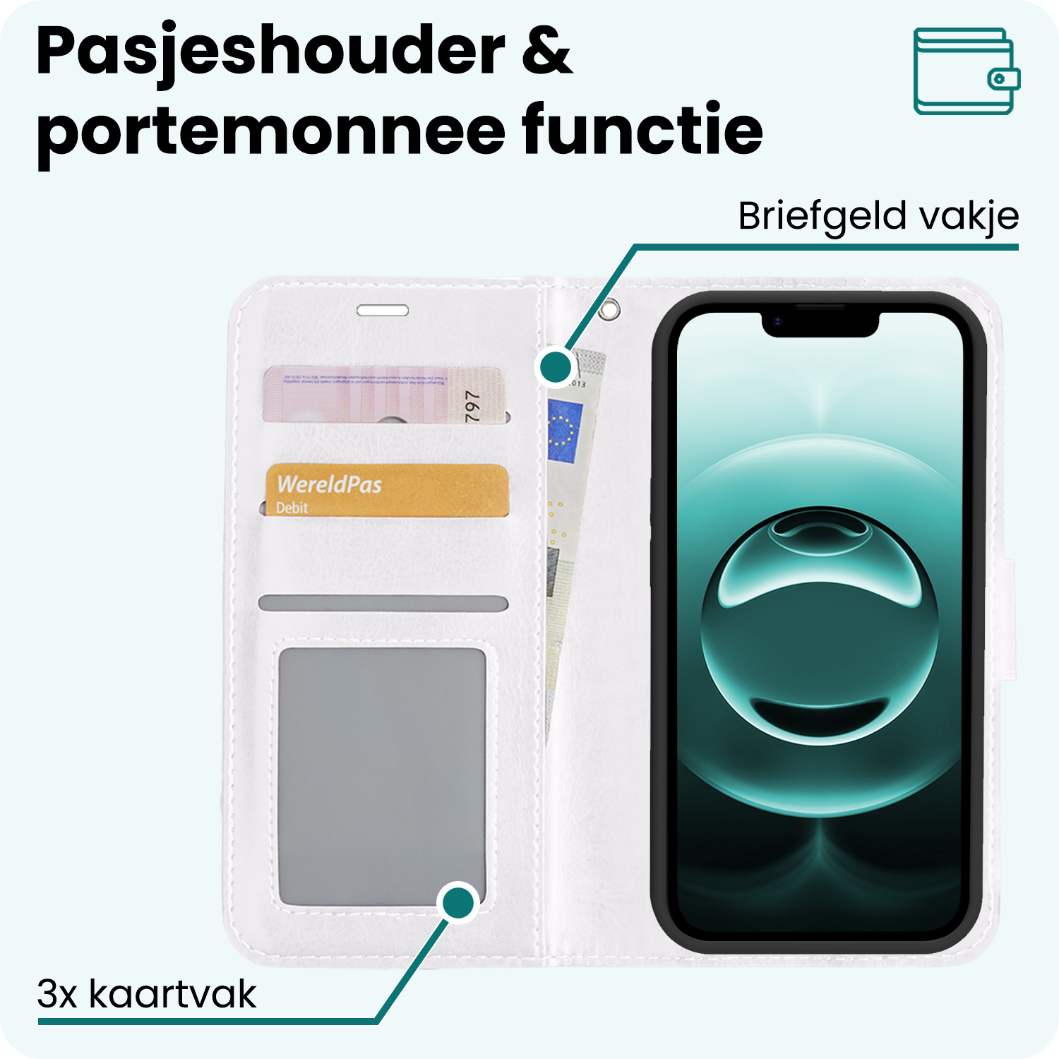 Forterra Forterra iPhone 16E Hoesje Bookcase Met 2x Screenprotector - Wit