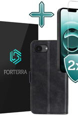 Forterra Forterra iPhone 16E Hoesje Bookcase Met 2x Screenprotector - Zwart