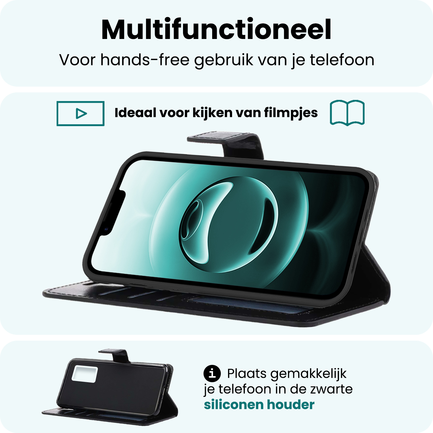 Forterra Forterra iPhone 16E Hoesje Bookcase Met 2x Screenprotector - Zwart