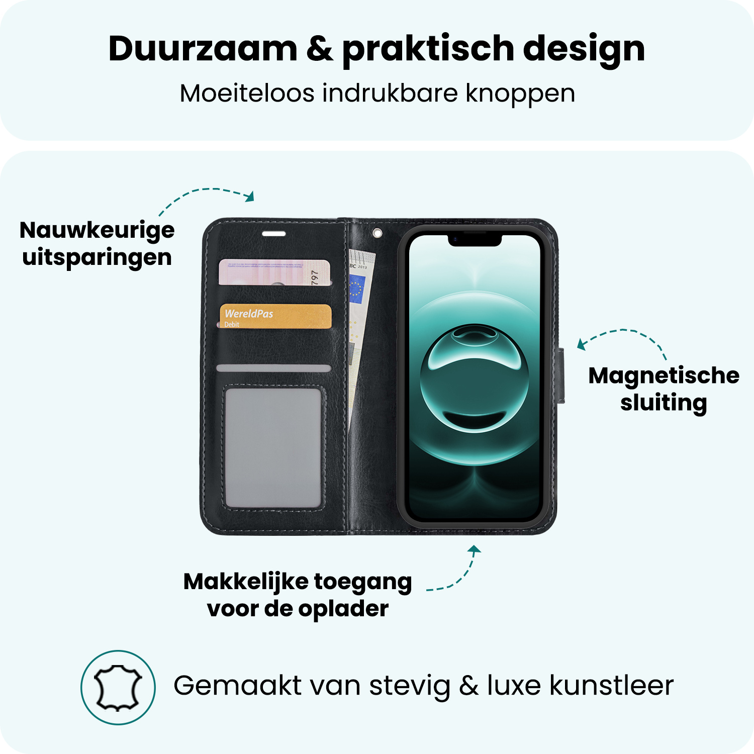 Forterra Forterra iPhone 16E Hoesje Bookcase Met 2x Screenprotector - Zwart