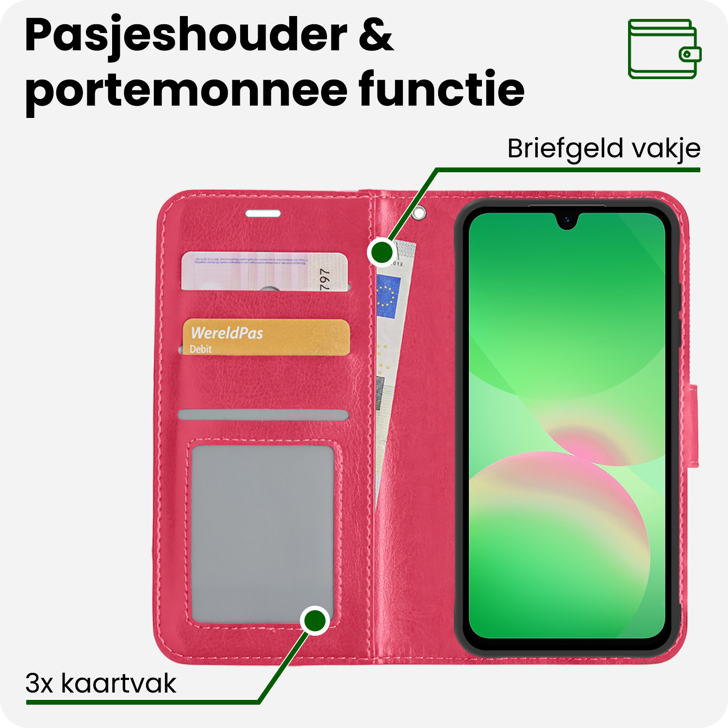 BASEY. BASEY. Samsung Galaxy A26 Hoesje Bookcase Met Screenprotector - Donkerroze