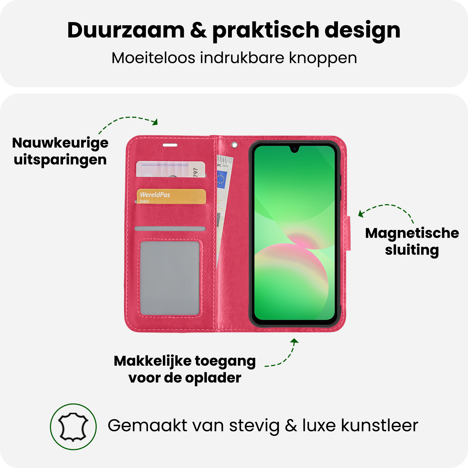 BASEY. BASEY. Samsung Galaxy A26 Hoesje Bookcase Met Screenprotector - Donkerroze