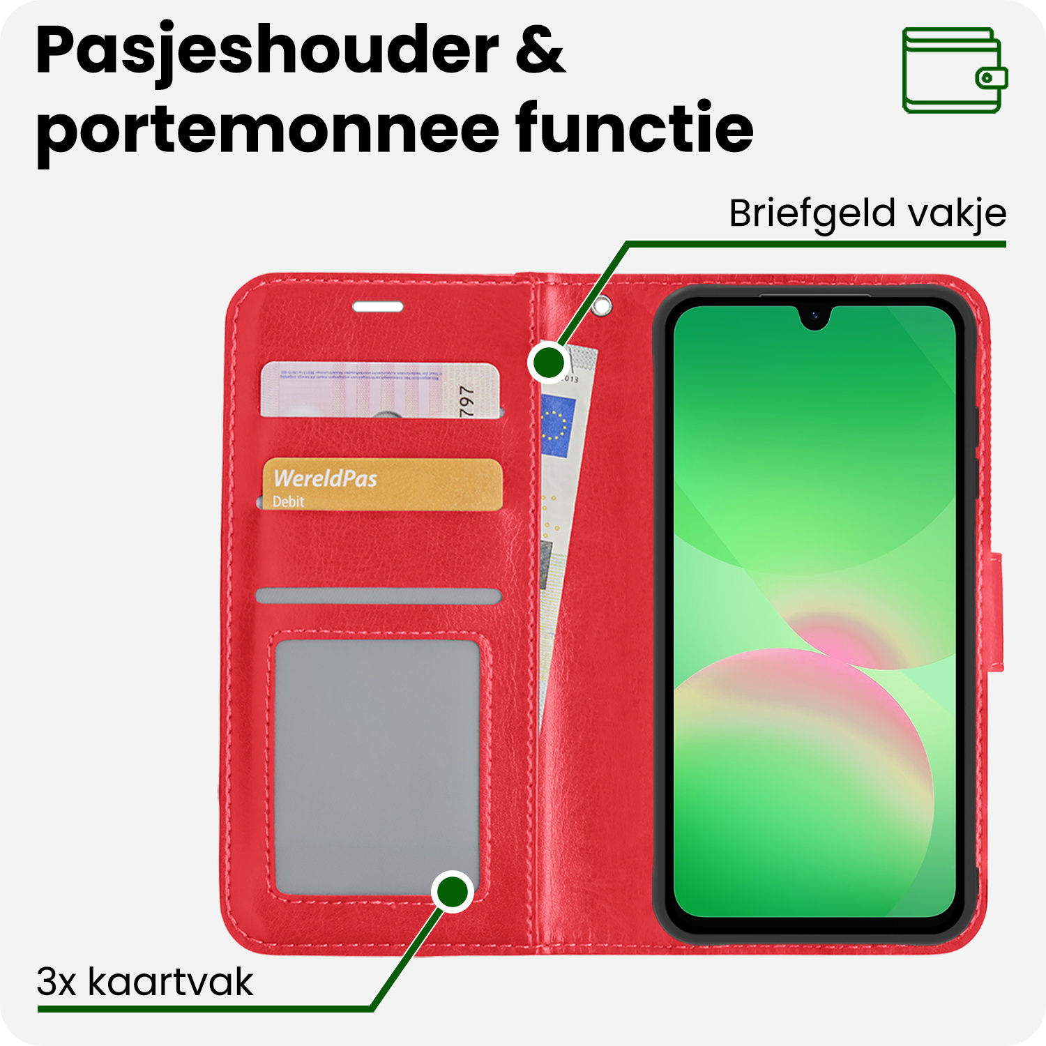 BASEY. BASEY. Samsung Galaxy A26 Hoesje Bookcase Met Screenprotector - Rood