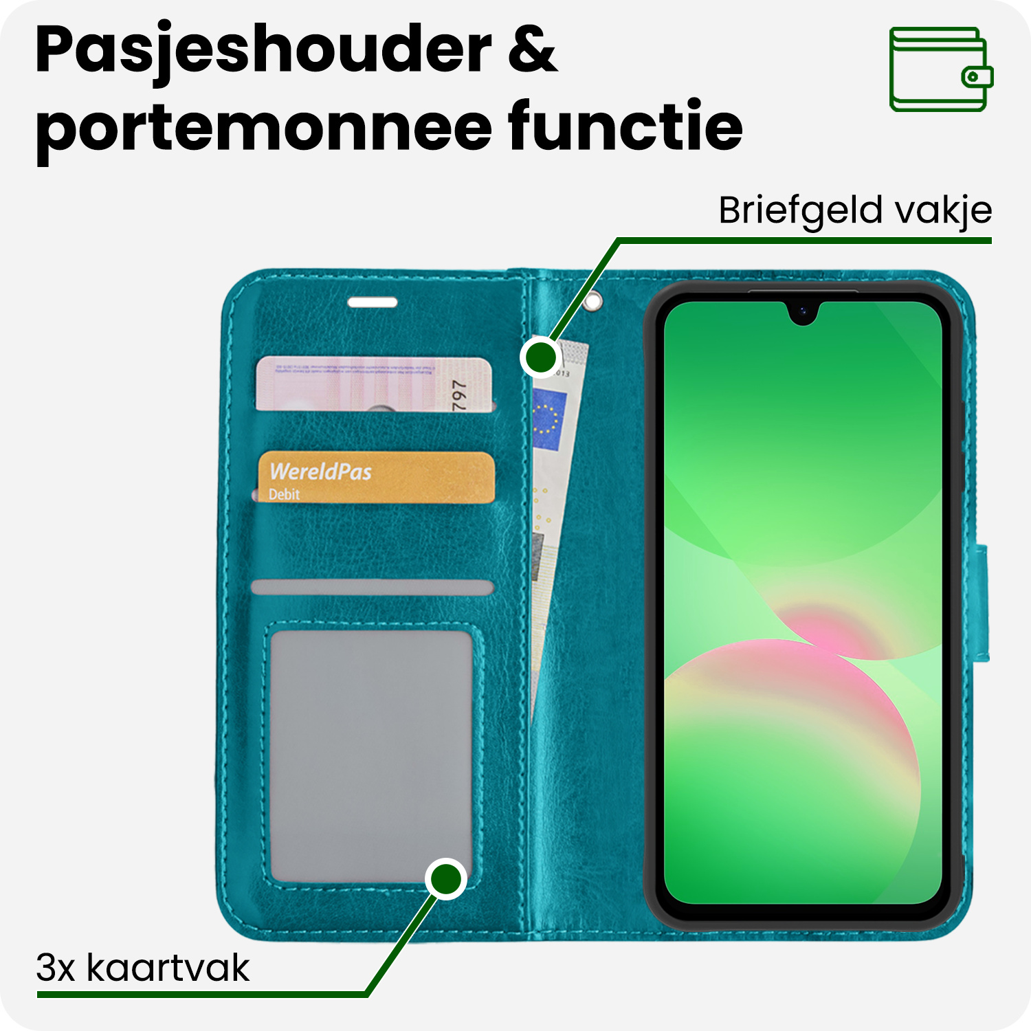 BASEY. BASEY. Samsung Galaxy A26 Hoesje Bookcase Met Screenprotector - Turquoise