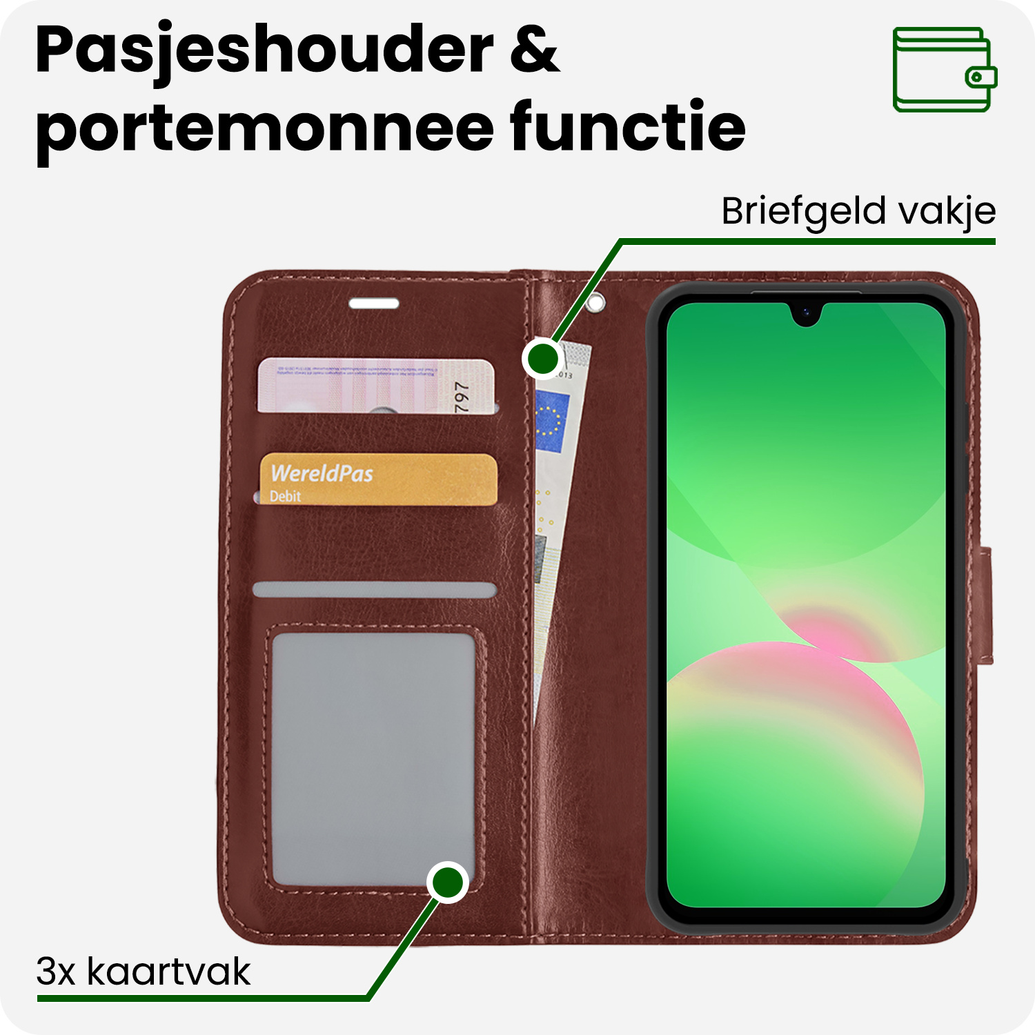 BASEY. BASEY. Samsung Galaxy A26 Hoesje Bookcase Met 2x Screenprotector - Bruin