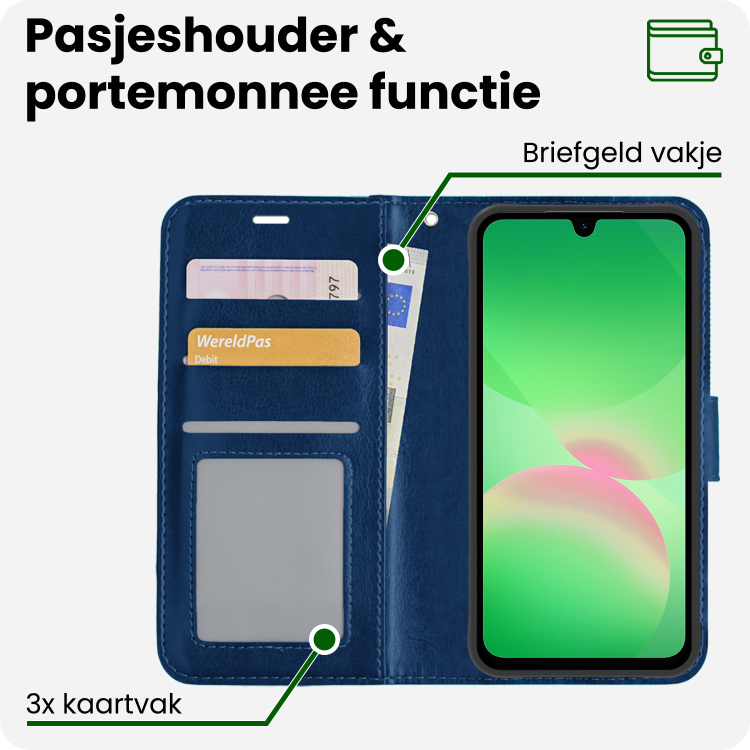 BASEY. BASEY. Samsung Galaxy A26 Hoesje Bookcase Met 2x Screenprotector - Donkerblauw
