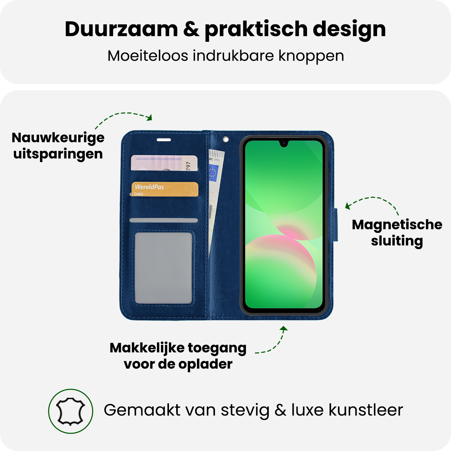 BASEY. BASEY. Samsung Galaxy A26 Hoesje Bookcase Met 2x Screenprotector - Donkerblauw