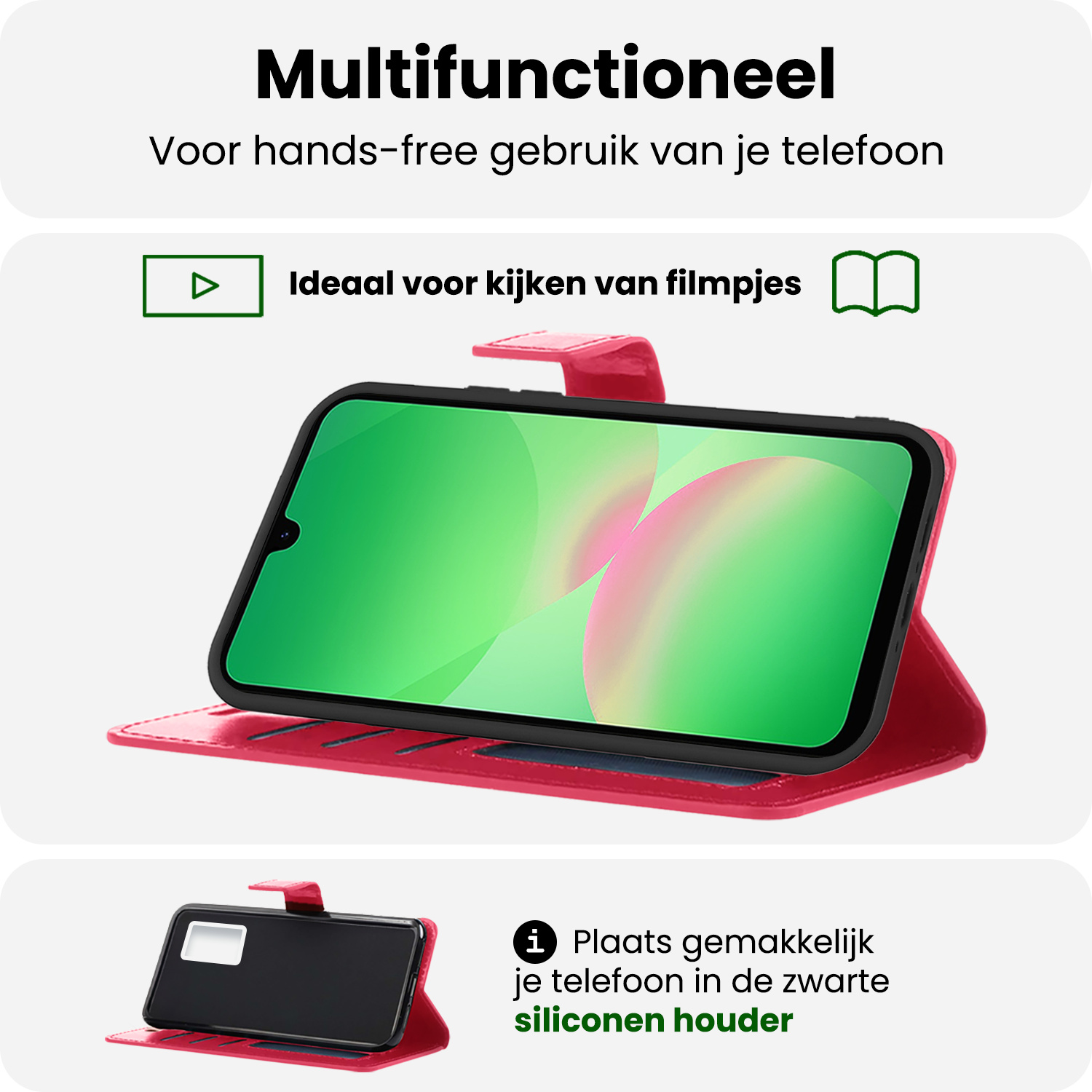 BASEY. BASEY. Samsung Galaxy A26 Hoesje Bookcase Met 2x Screenprotector - Donkerroze