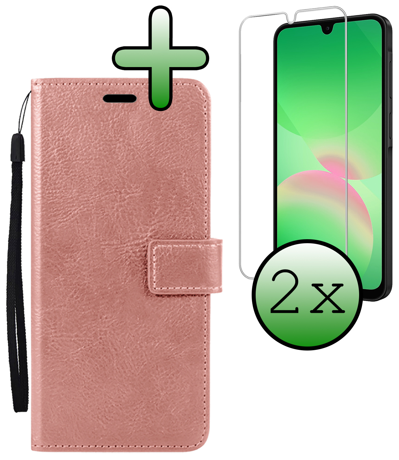 BASEY. BASEY. Samsung Galaxy A26 Hoesje Bookcase Met 2x Screenprotector - Rose Goud