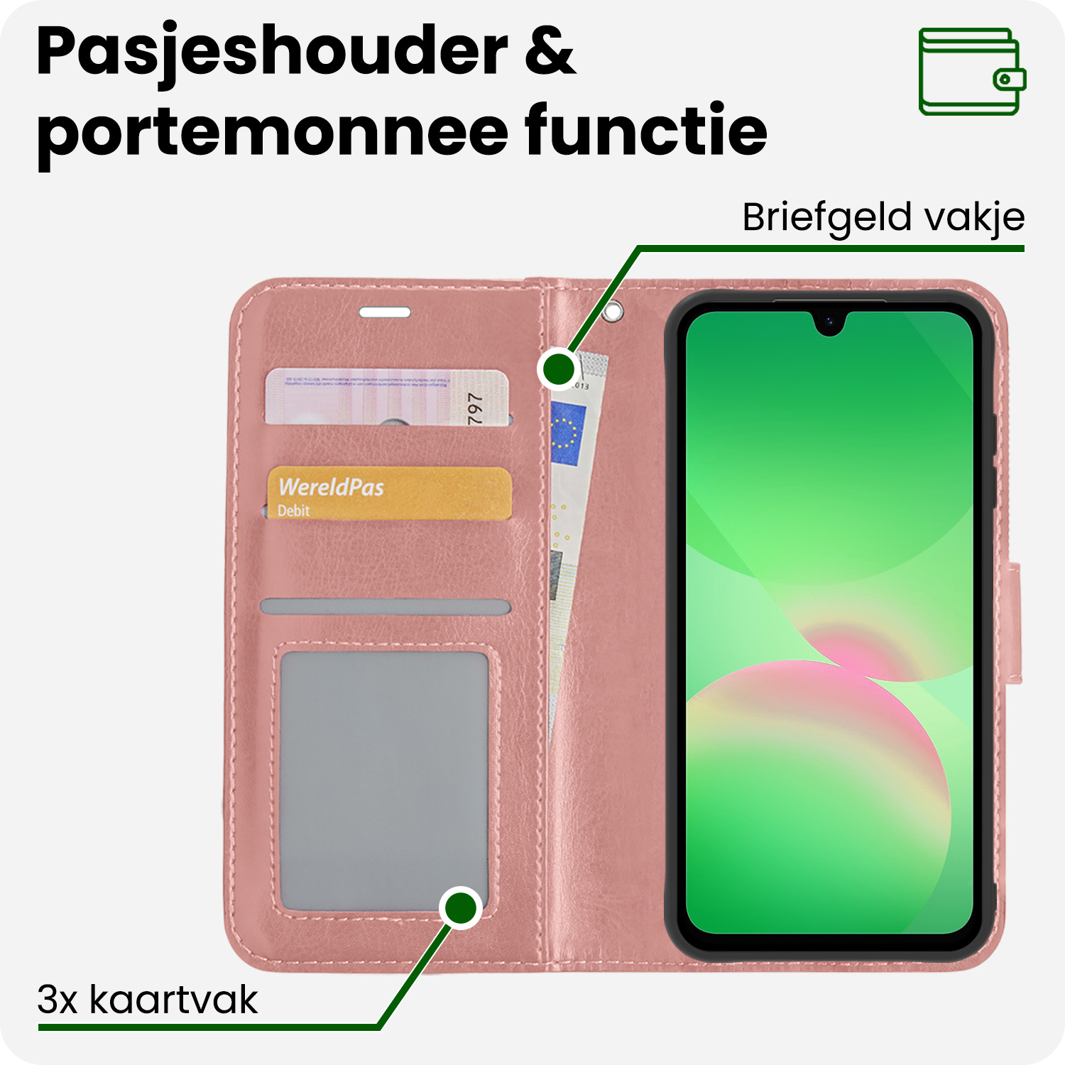 BASEY. BASEY. Samsung Galaxy A26 Hoesje Bookcase Met 2x Screenprotector - Rose Goud