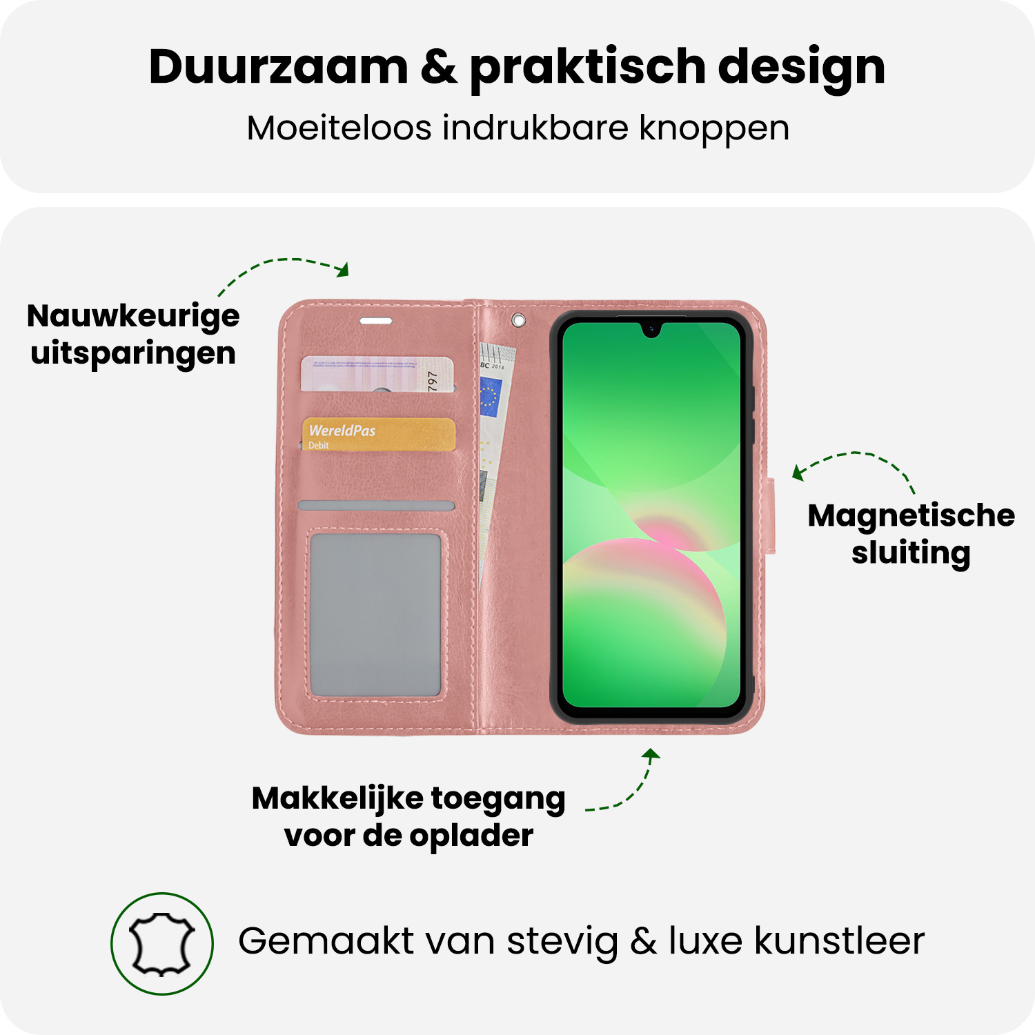 BASEY. BASEY. Samsung Galaxy A26 Hoesje Bookcase Met 2x Screenprotector - Rose Goud