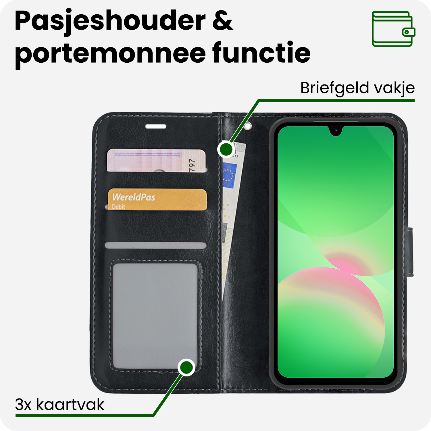 BASEY. BASEY. Samsung Galaxy A26 Hoesje Bookcase Met 2x Screenprotector - Zwart