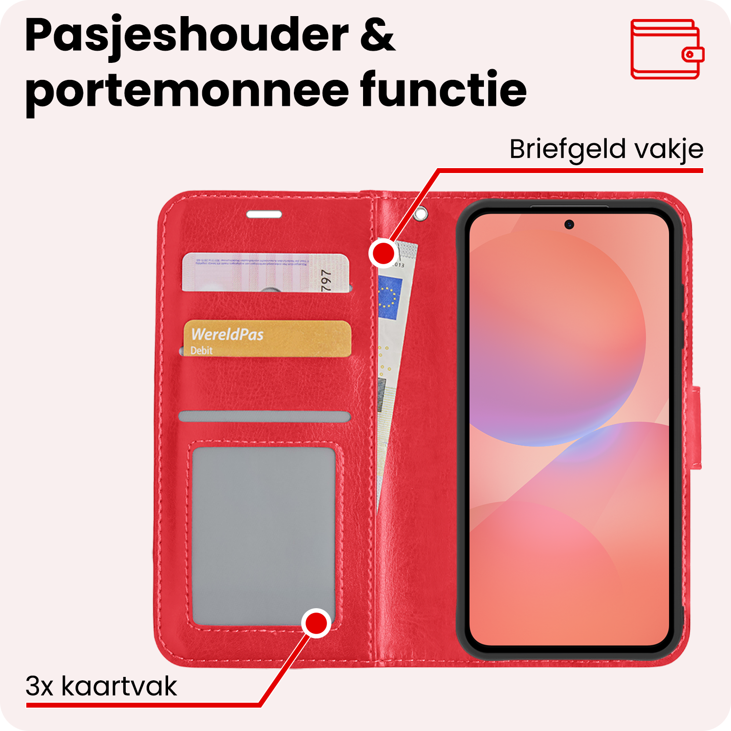 NoXx NoXx Samsung Galaxy A36 Hoesje Bookcase Met 2x Screenprotector - Rood