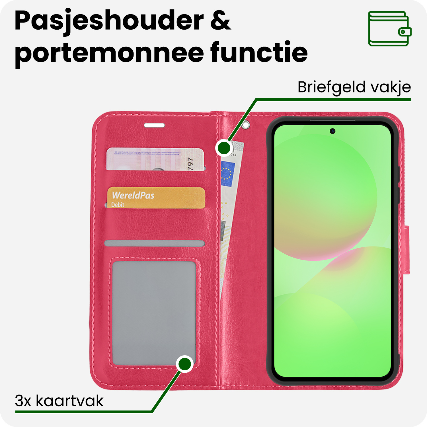 BASEY. BASEY. Samsung Galaxy A36 Hoesje Bookcase Met Screenprotector - Donkerroze