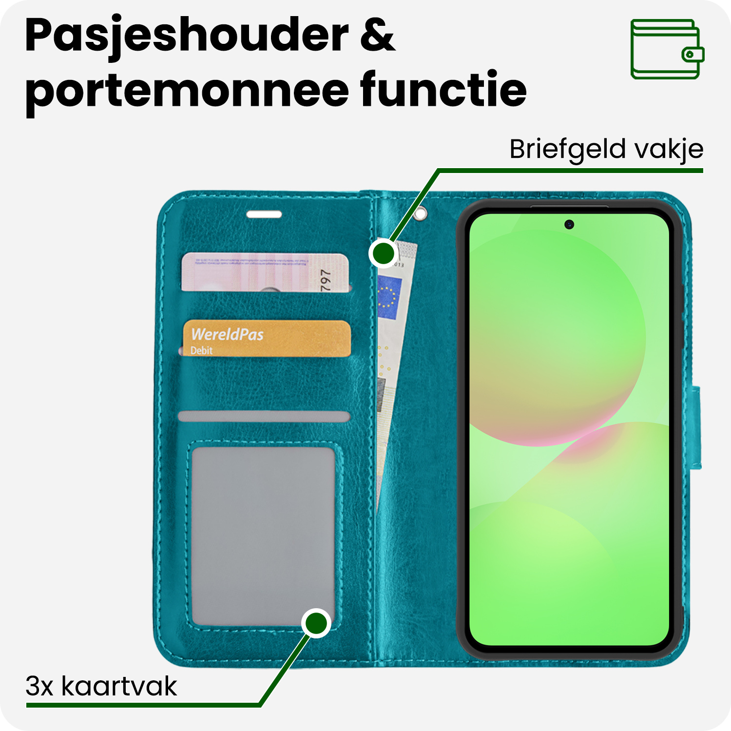 BASEY. BASEY. Samsung Galaxy A36 Hoesje Bookcase Met Screenprotector - Turquoise