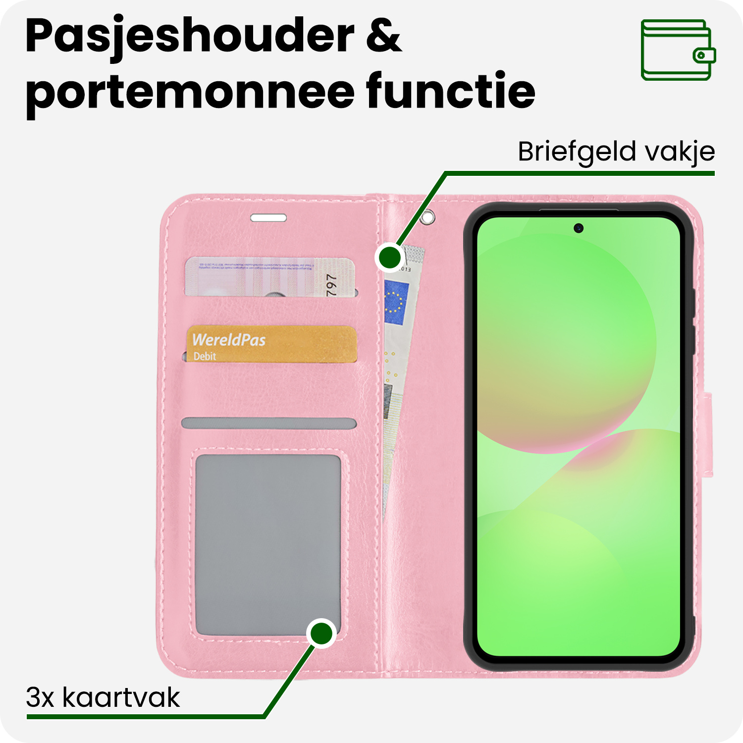 BASEY. BASEY. Samsung Galaxy A36 Hoesje Bookcase Met 2x Screenprotector - Lichtroze