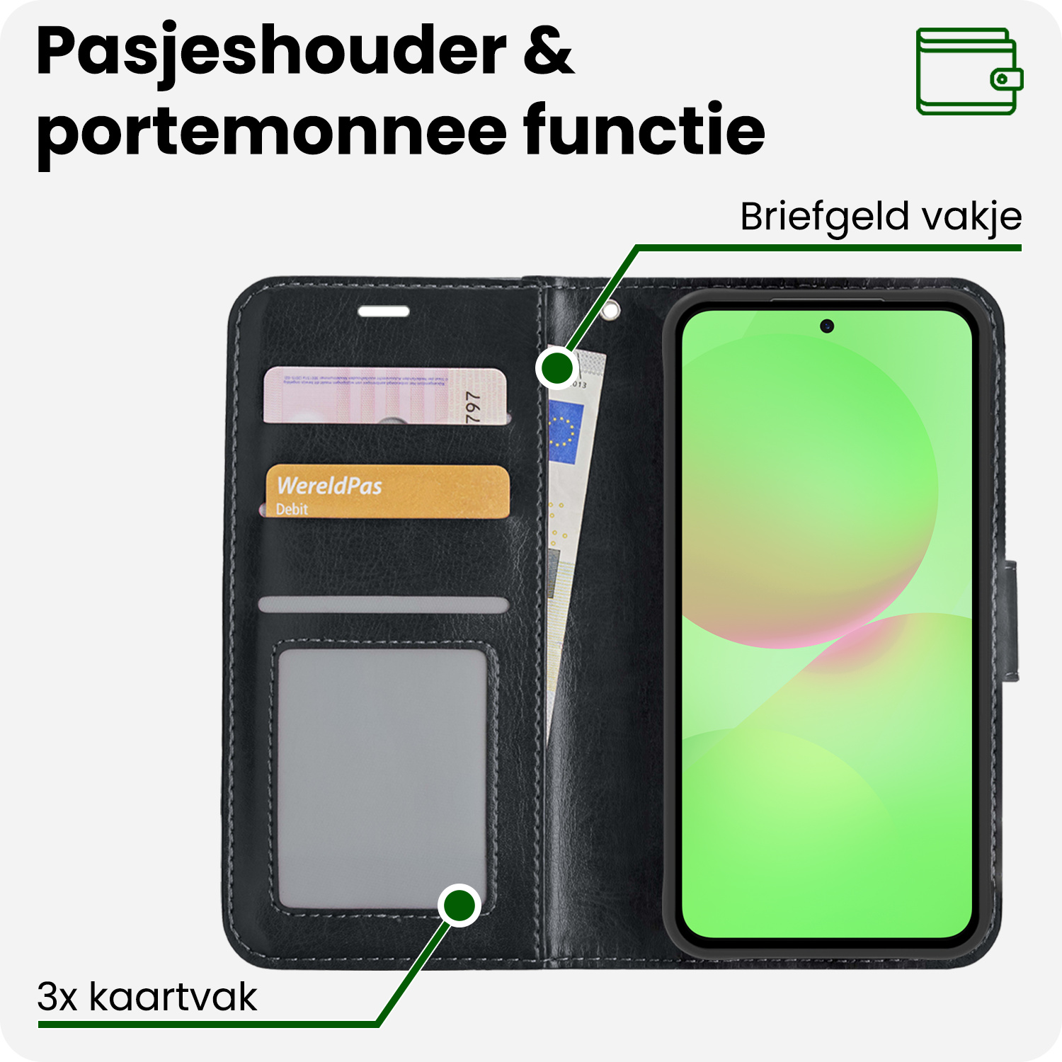 BASEY. BASEY. Samsung Galaxy A36 Hoesje Bookcase Met 2x Screenprotector - Zwart
