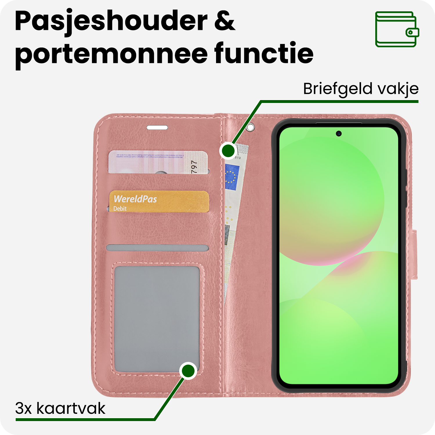 BASEY. BASEY. Samsung Galaxy A36 Hoesje Bookcase Met 2x Screenprotector - Rose Goud