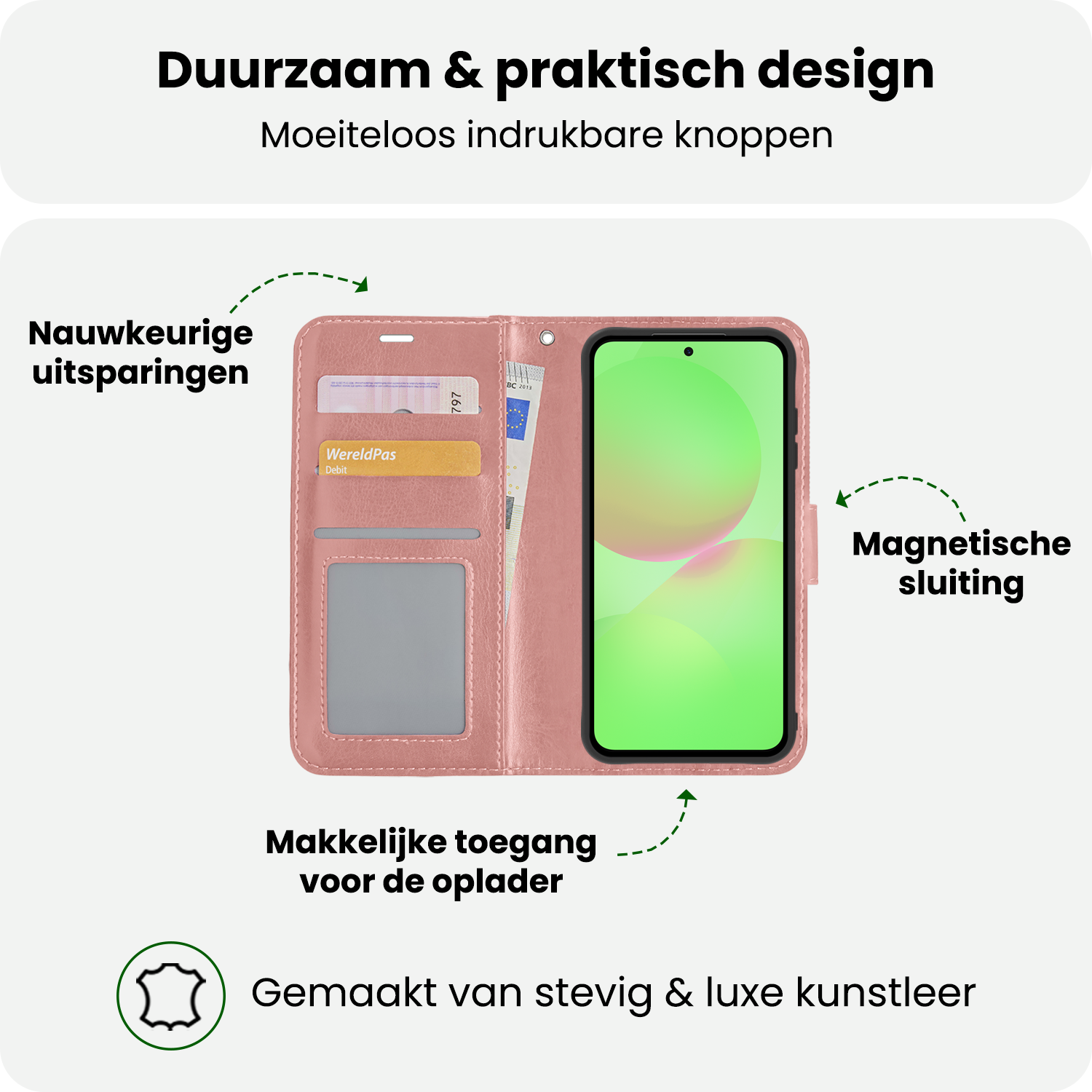 BASEY. BASEY. Samsung Galaxy A36 Hoesje Bookcase Met 2x Screenprotector - Rose Goud