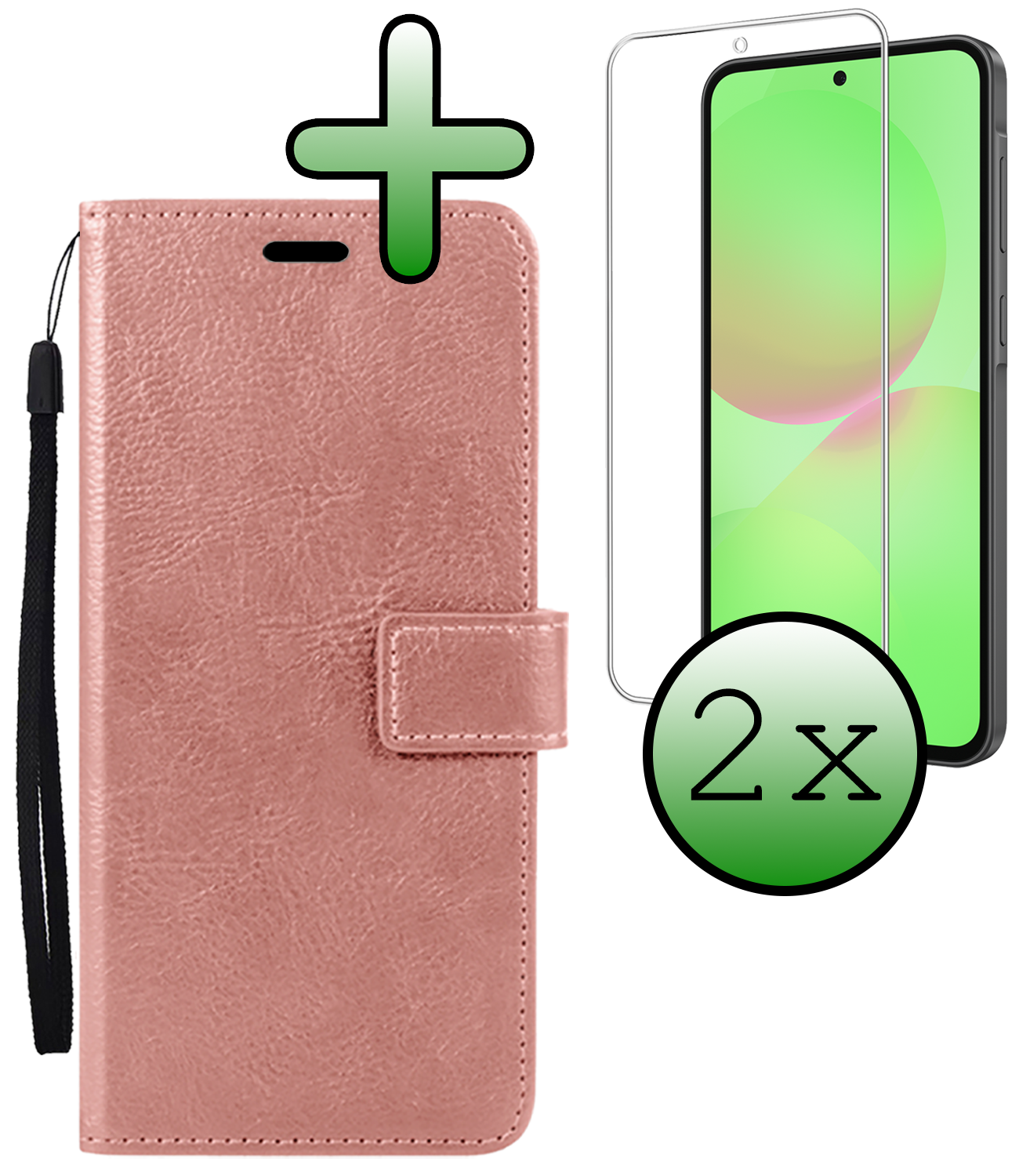 BASEY. BASEY. Samsung Galaxy A36 Hoesje Bookcase Met 2x Screenprotector - Rose Goud