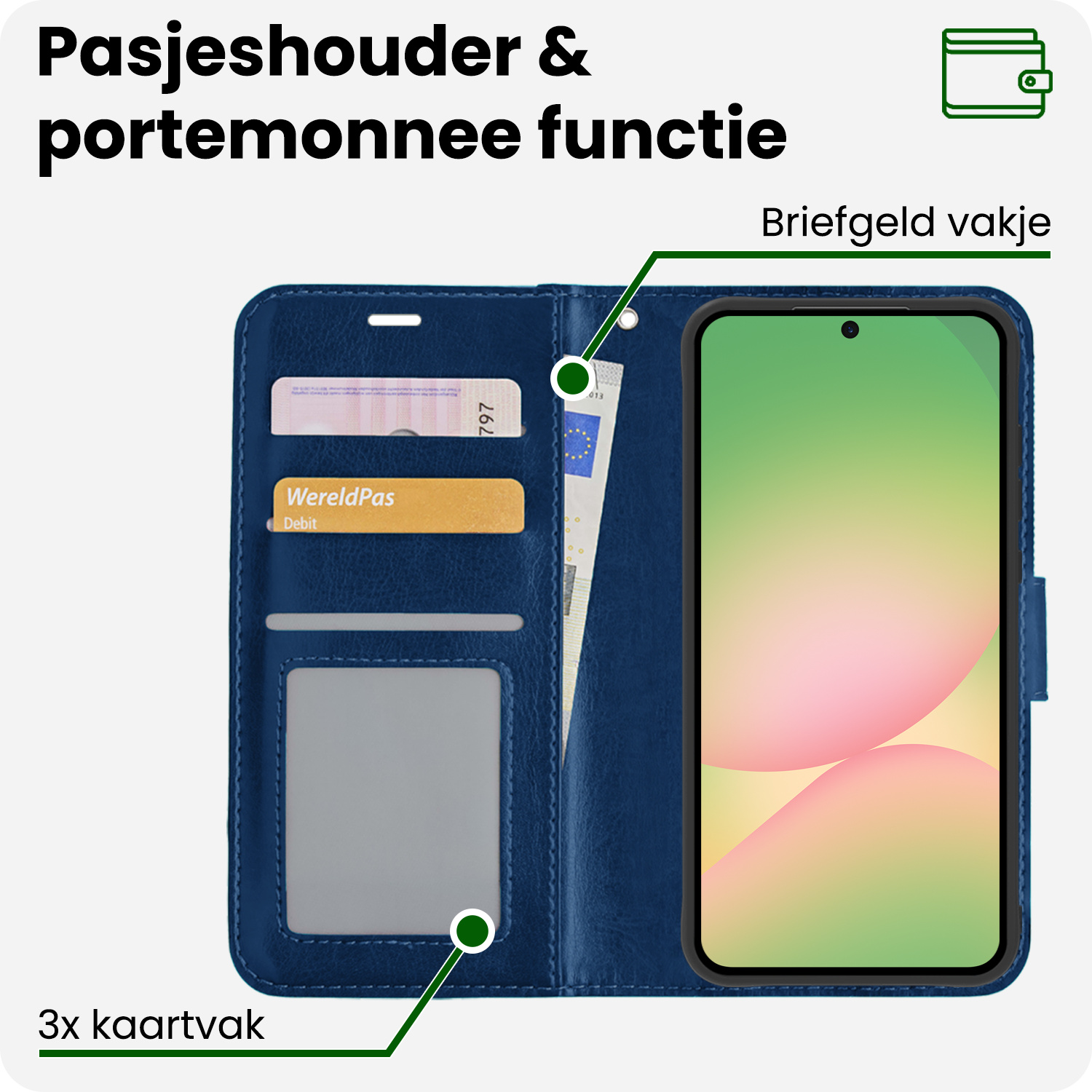 BASEY. BASEY. Samsung Galaxy A56 Hoesje Bookcase Met Screenprotector - Donkerblauw
