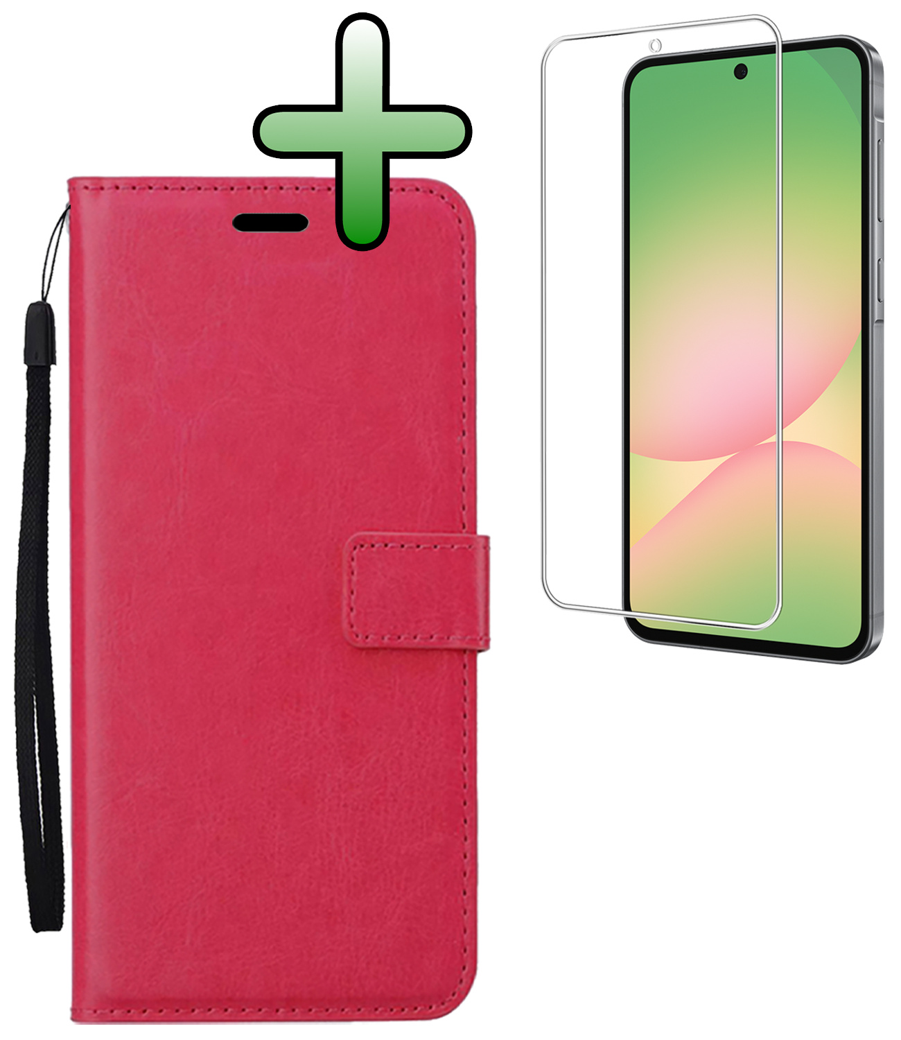 BASEY. BASEY. Samsung Galaxy A56 Hoesje Bookcase Met Screenprotector - Donkerroze