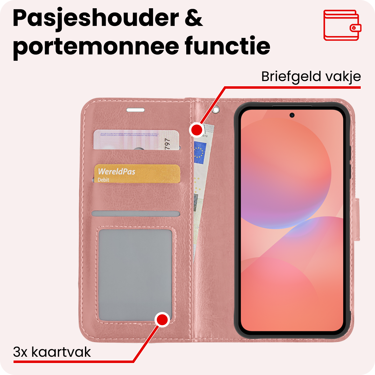 NoXx NoXx Samsung Galaxy A36 Hoesje Bookcase Met 2x Screenprotector - Rose Goud