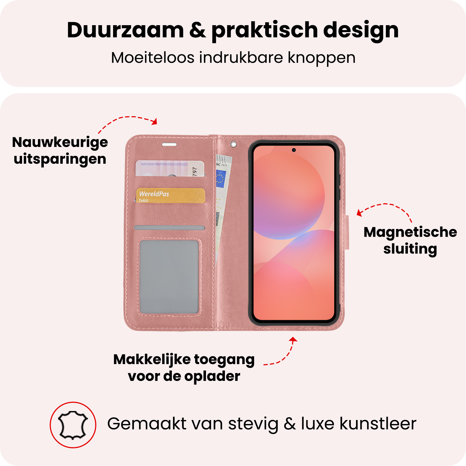 NoXx NoXx Samsung Galaxy A36 Hoesje Bookcase Met 2x Screenprotector - Rose Goud