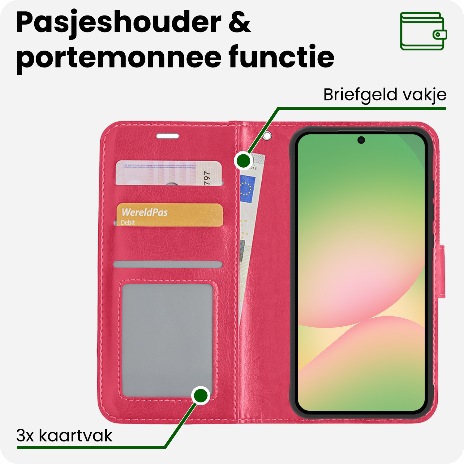 BASEY. BASEY. Samsung Galaxy A56 Hoesje Bookcase Met Screenprotector - Donkerroze