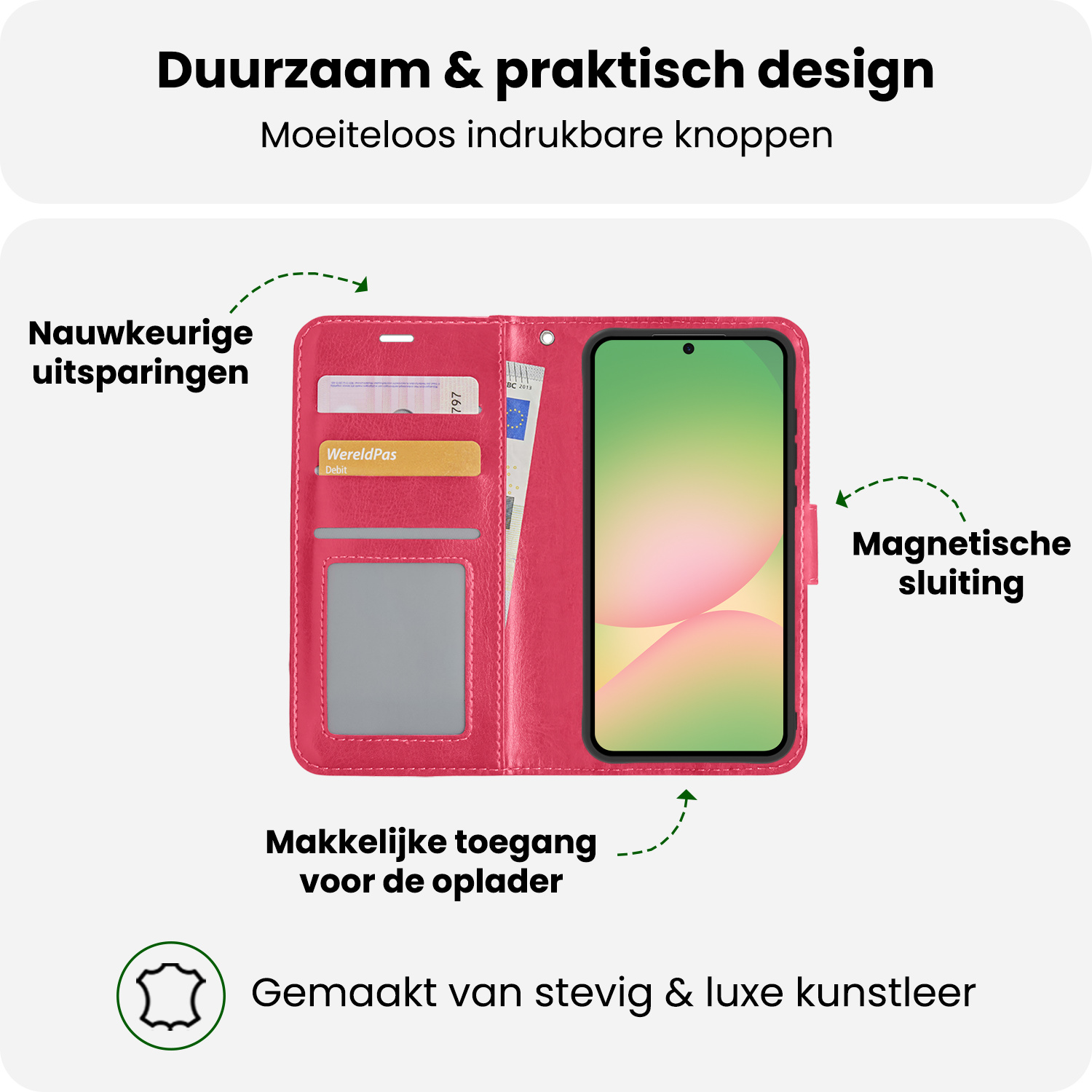 BASEY. BASEY. Samsung Galaxy A56 Hoesje Bookcase Met Screenprotector - Donkerroze