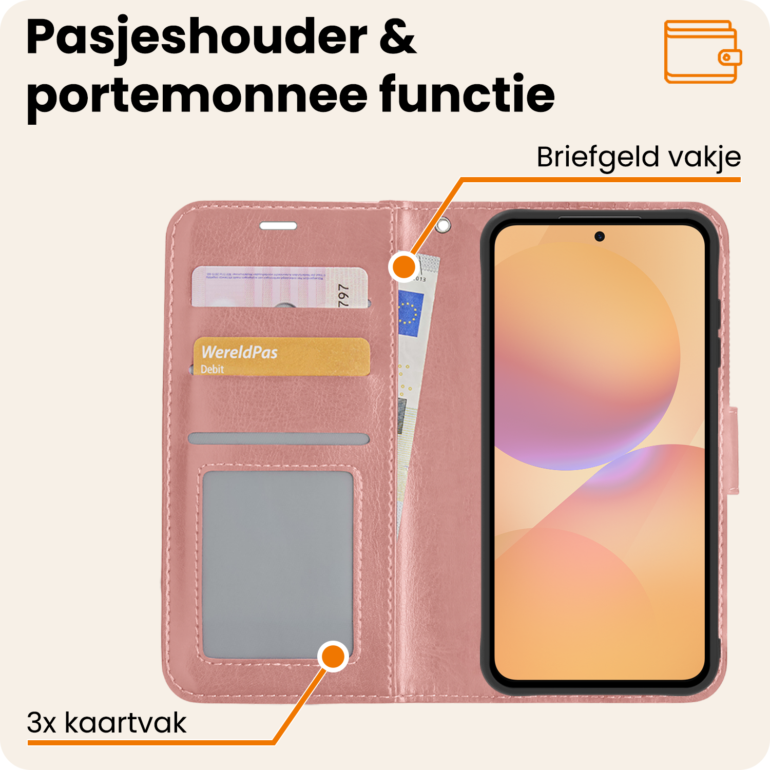 Nomfy Nomfy Samsung Galaxy A36 Hoesje Bookcase Met Screenprotector - Rose Goud