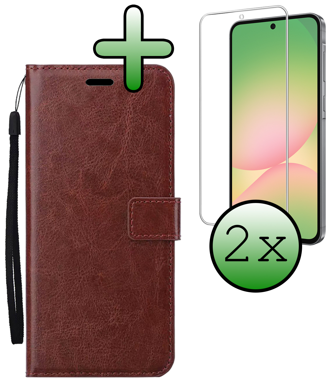 BASEY. BASEY. Samsung Galaxy A56 Hoesje Bookcase Met 2x Screenprotector - Bruin