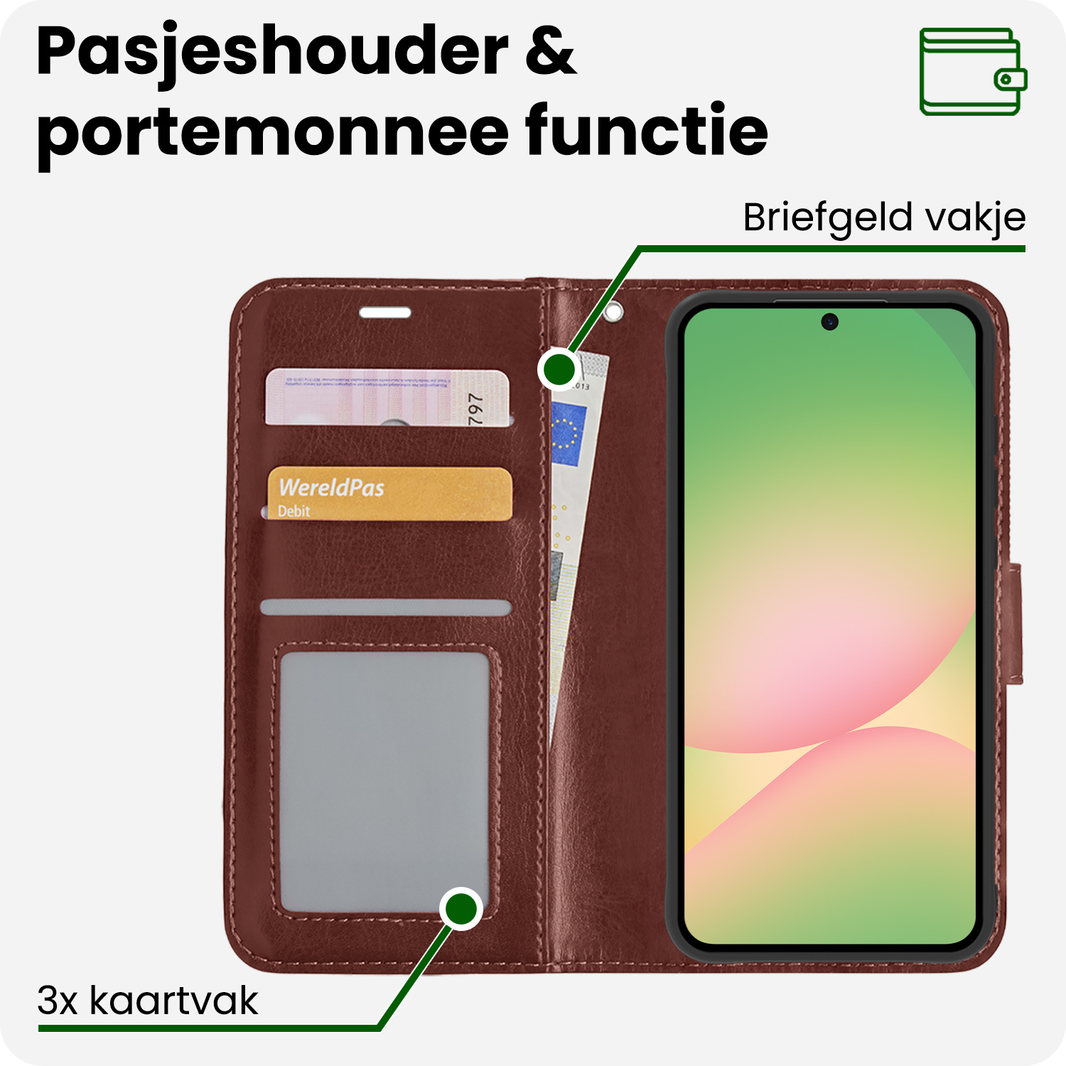 BASEY. BASEY. Samsung Galaxy A56 Hoesje Bookcase Met 2x Screenprotector - Bruin