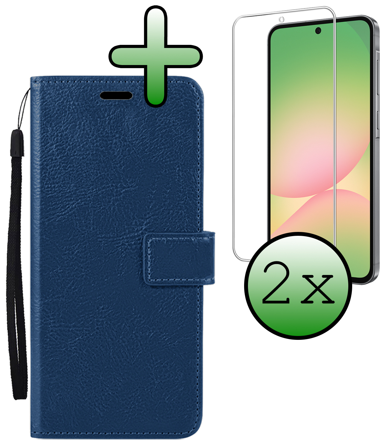 BASEY. BASEY. Samsung Galaxy A56 Hoesje Bookcase Met 2x Screenprotector - Donkerblauw
