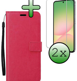 BASEY. BASEY. Samsung Galaxy A56 Hoesje Bookcase Met 2x Screenprotector - Donkerroze