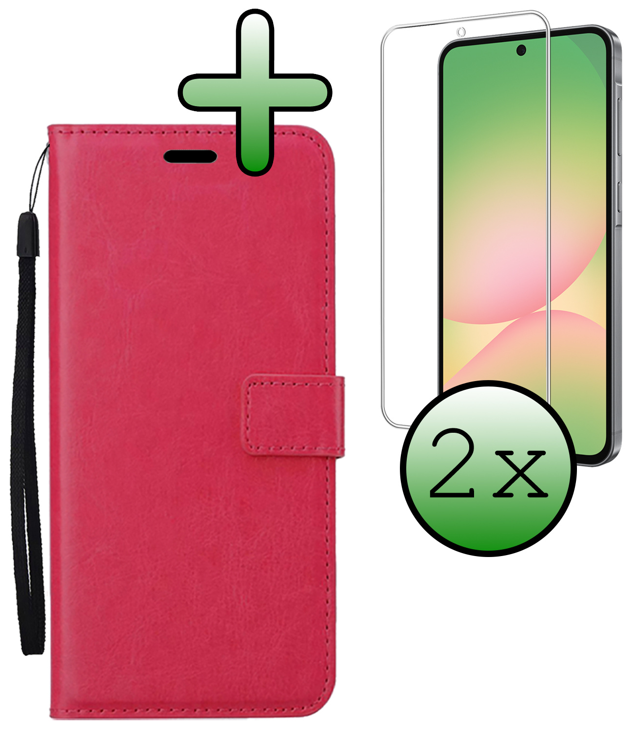 BASEY. BASEY. Samsung Galaxy A56 Hoesje Bookcase Met 2x Screenprotector - Donkerroze