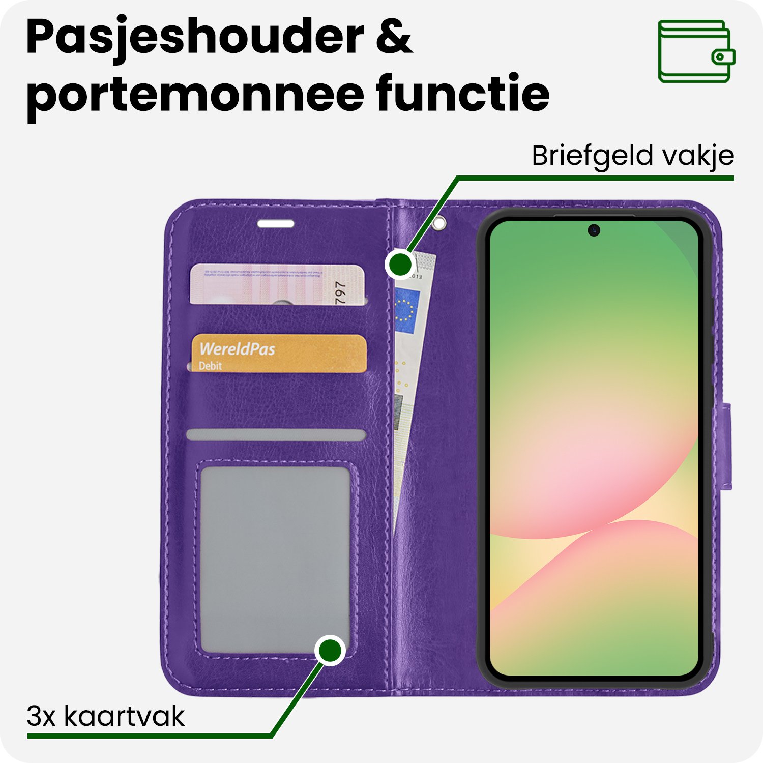 BASEY. BASEY. Samsung Galaxy A56 Hoesje Bookcase Met 2x Screenprotector - Paars