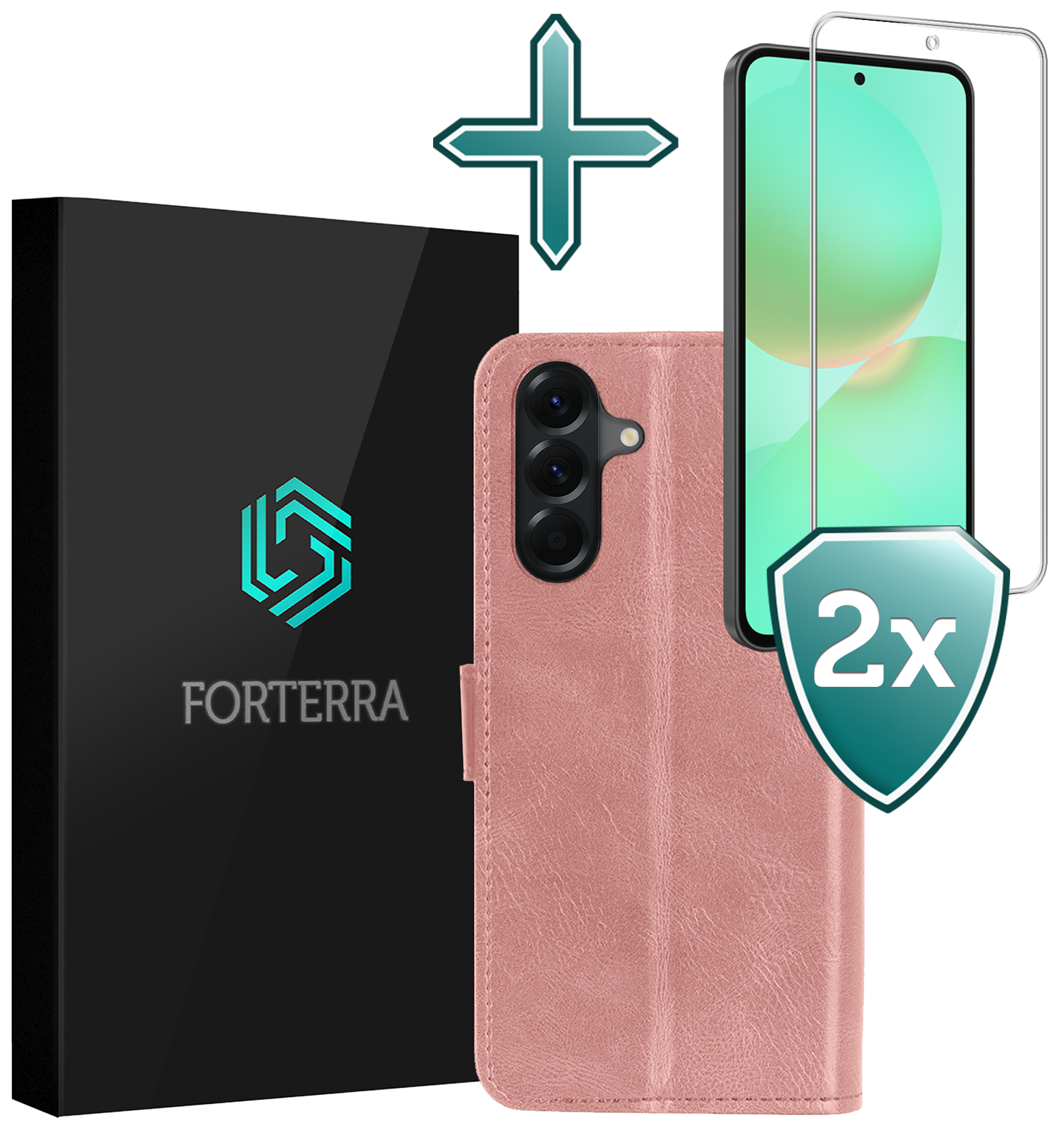 Forterra Forterra Samsung Galaxy A36 Hoesje Bookcase Met 2x Screenprotector - Rose Goud