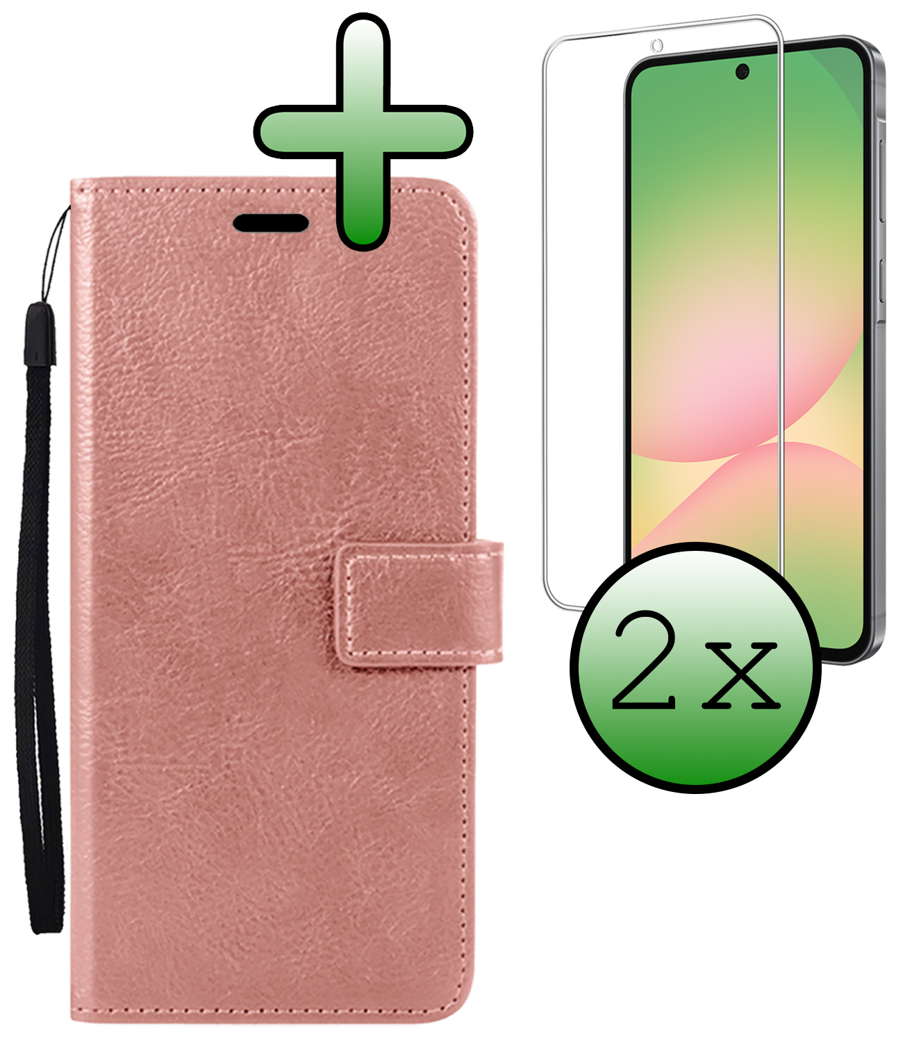 BASEY. BASEY. Samsung Galaxy A56 Hoesje Bookcase Met 2x Screenprotector - Rose Goud