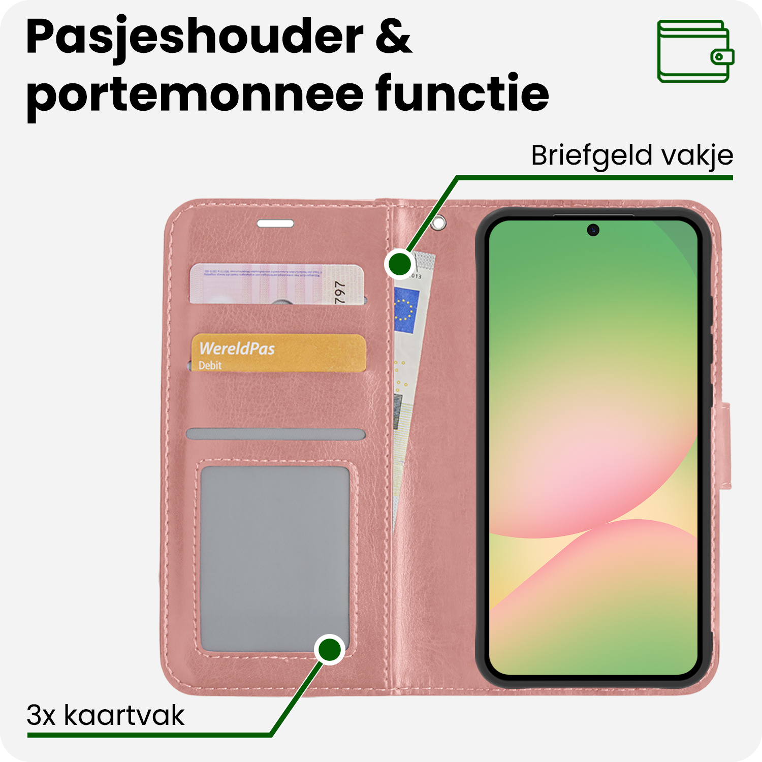 BASEY. BASEY. Samsung Galaxy A56 Hoesje Bookcase Met 2x Screenprotector - Rose Goud