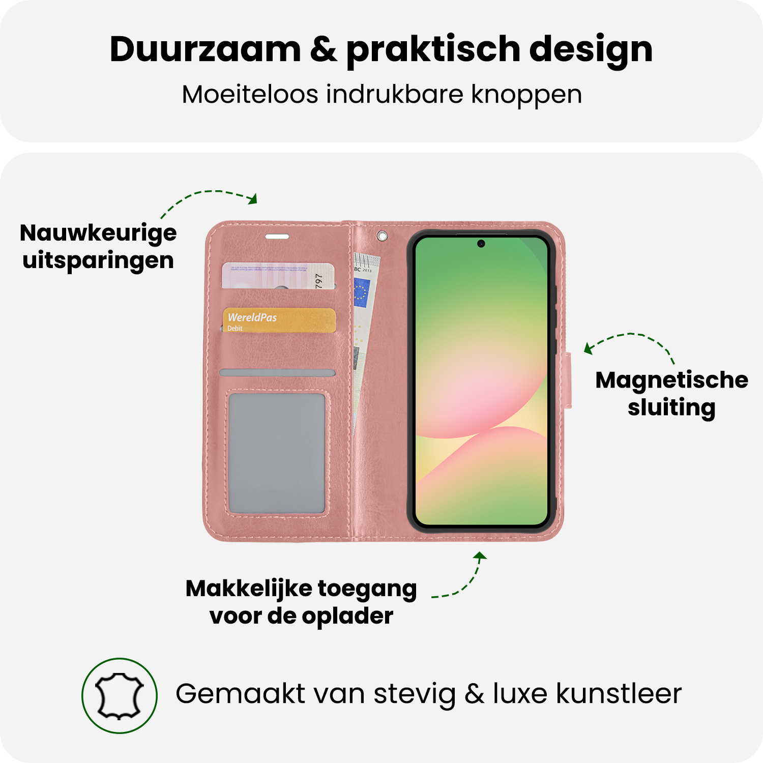 BASEY. BASEY. Samsung Galaxy A56 Hoesje Bookcase Met 2x Screenprotector - Rose Goud