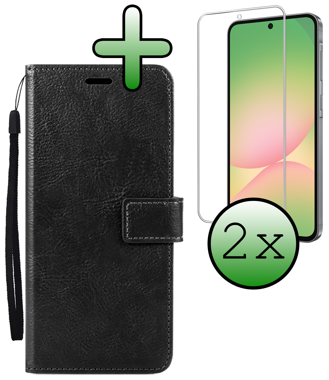 BASEY. BASEY. Samsung Galaxy A56 Hoesje Bookcase Met 2x Screenprotector - Zwart