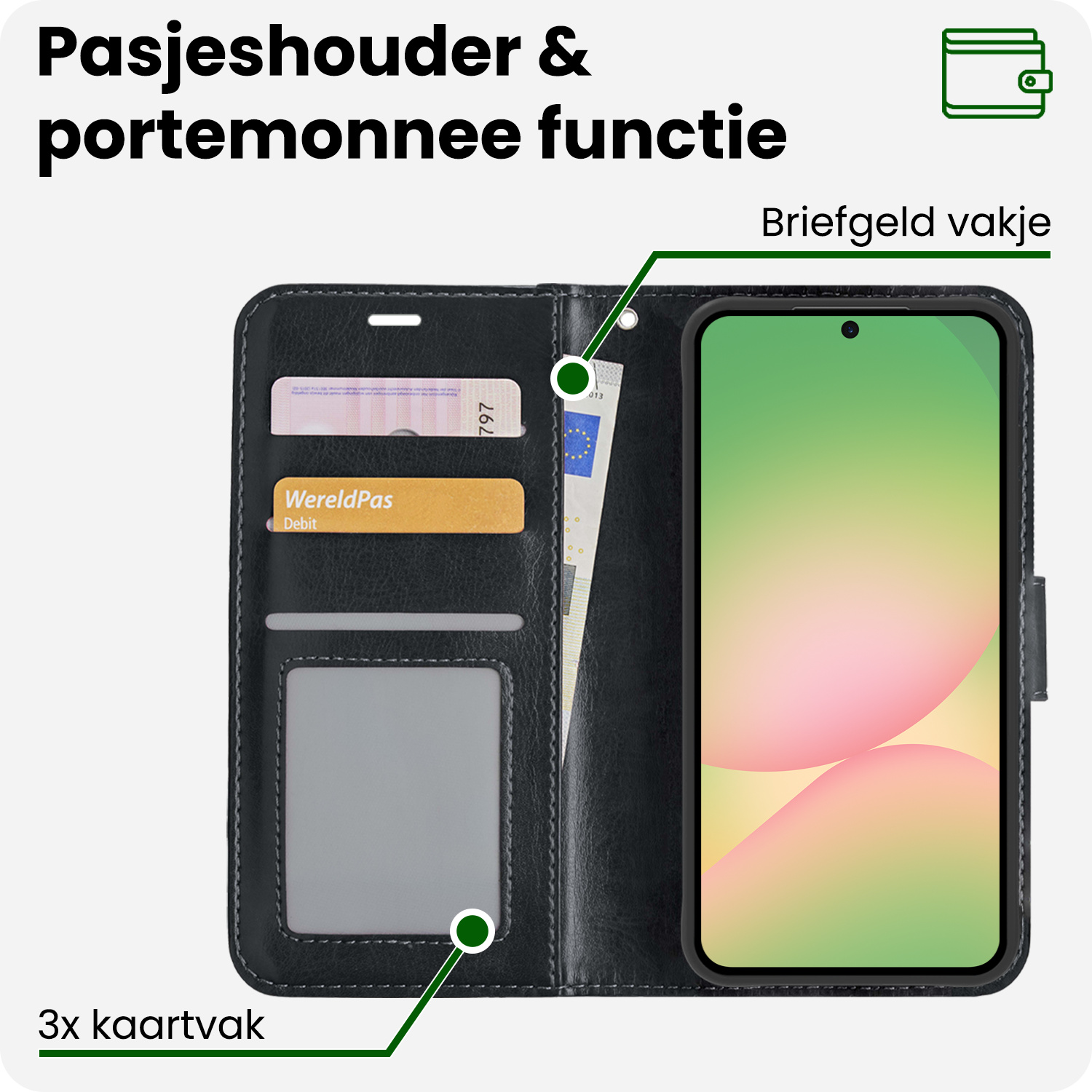 BASEY. BASEY. Samsung Galaxy A56 Hoesje Bookcase Met 2x Screenprotector - Zwart