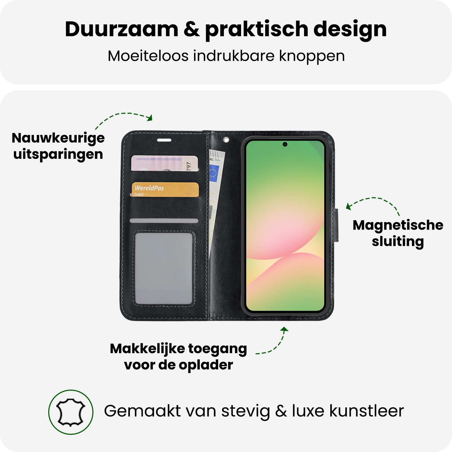 BASEY. BASEY. Samsung Galaxy A56 Hoesje Bookcase Met 2x Screenprotector - Zwart